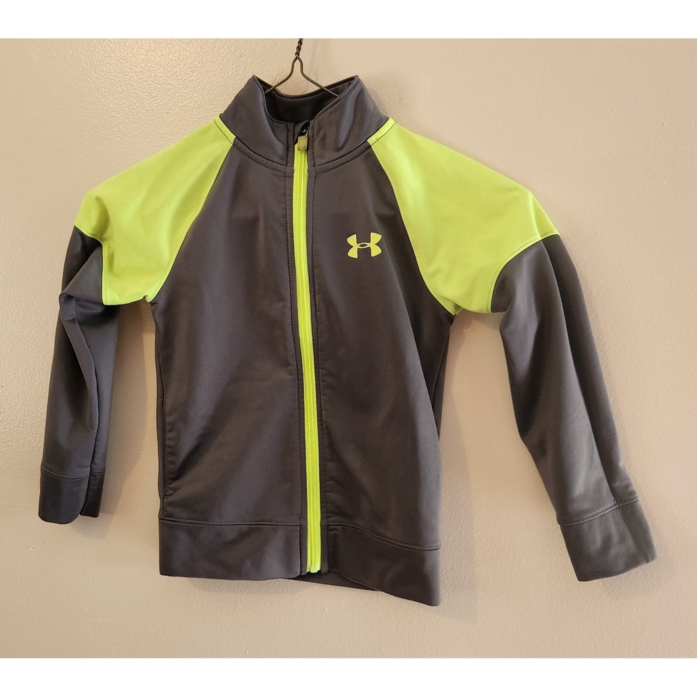 UNDER ARMOUR Track Jacket Boys 5 Gray Yellow Full Zip logo